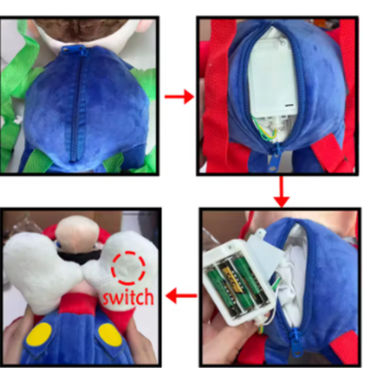Breathing plush toy backpack
